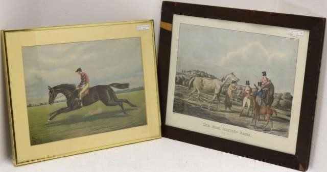 Appraisal: EQUESTRIAN PRINTS TO INCLUDE A FRAMED COLOREDLITHOGRAPH OF A JOCKEY