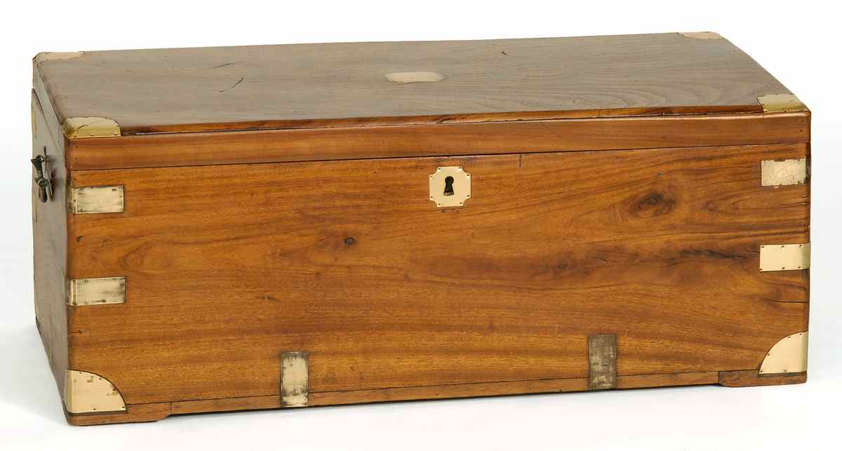 Appraisal: BRASS-BOUND CAMPHOR WOOD LIFT-TOP TRUNK Chinese th CenturyHeight Width Depth