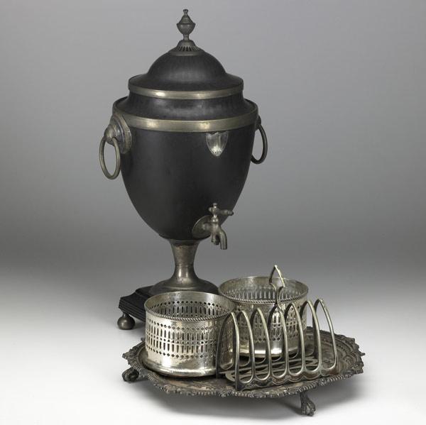 Appraisal: SILVERPLATE GROUPING Five pieces including hot water urn pair of