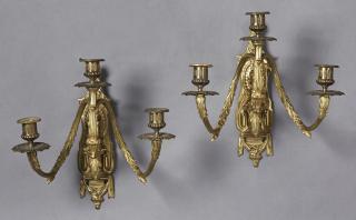 Appraisal: Pair of French Gilt-Bronze Three-Light Sconces of Baroque Inspiration ca