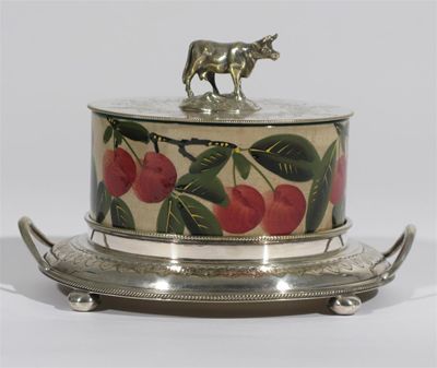 Appraisal: Cherries' a Wemyss Pottery butter dish with electroplated cover and