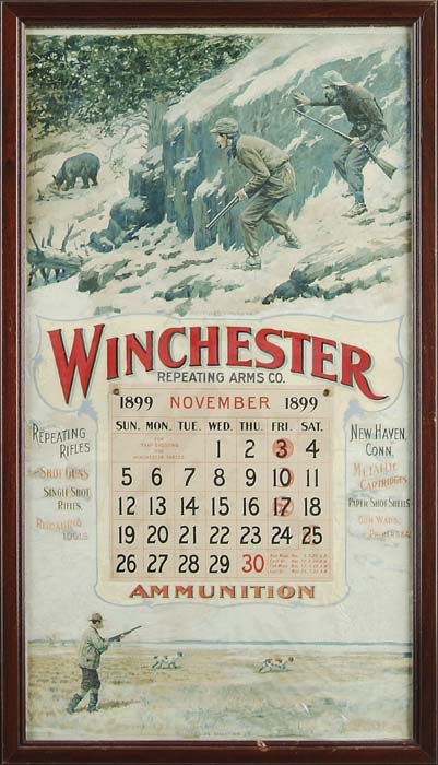 Appraisal: FRAMED WINCHESTER CALENDAR Orig calendar with exposed image - x