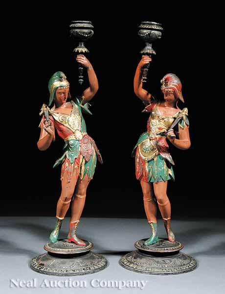 Appraisal: A Pair of Cold-Painted Carnival Figure Candlesticks late th c