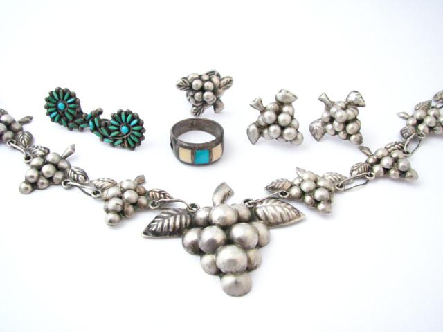 Appraisal: Group of sterling silver jewelry including Mexican sterling grape motif