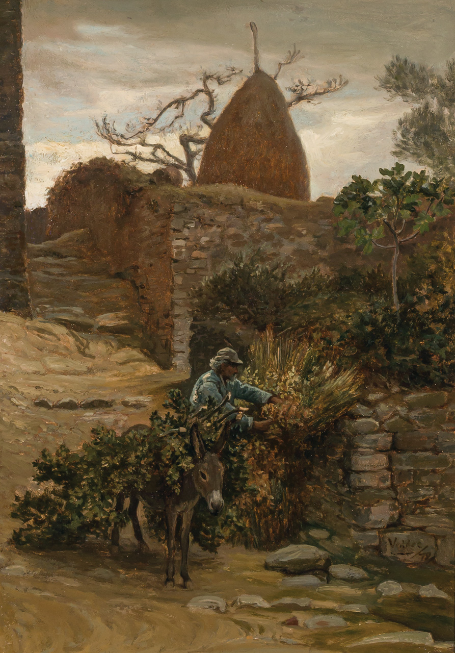 Appraisal: ELIHU VEDDER American - Man with a Donkey oil on