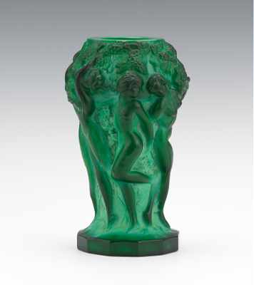 Appraisal: A Malachite Glass Vase by Moser Sculpturally cast glass vase