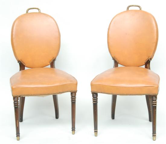 Appraisal: PAIR OF REGENCY STYLE SIDE CHAIRS BURNT ORANGE LEATHER UPHOLSTERY