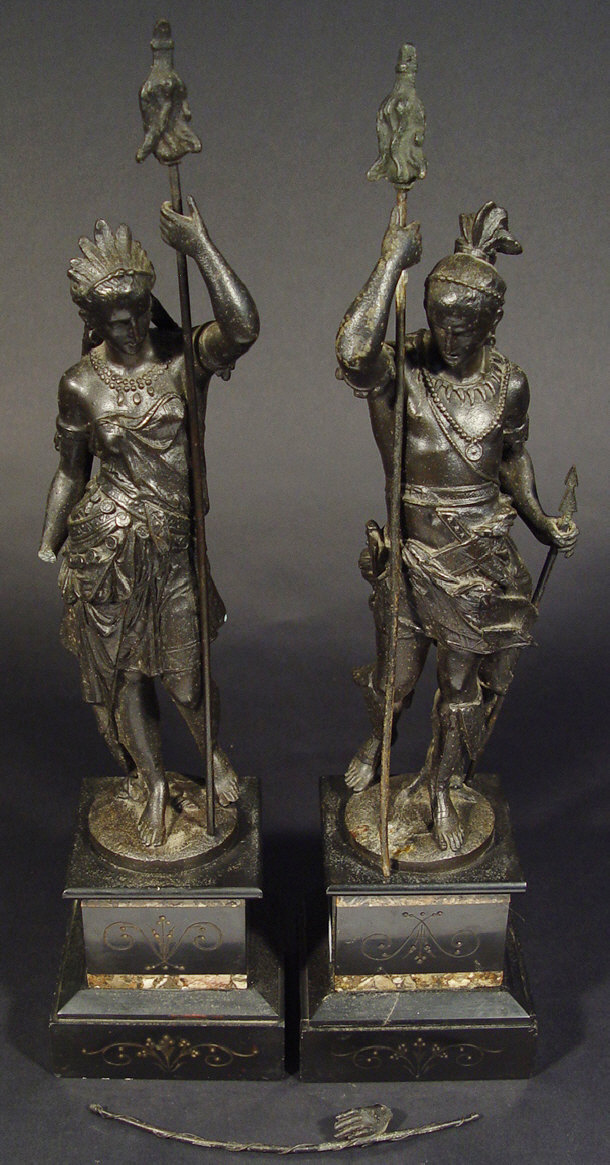 Appraisal: Pair of spelter Native American figures on black slate and