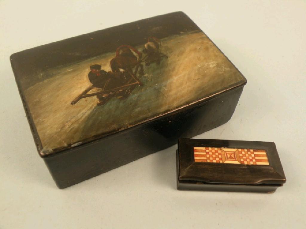 Appraisal: A late thC Russian papier mache rectangular box the cover