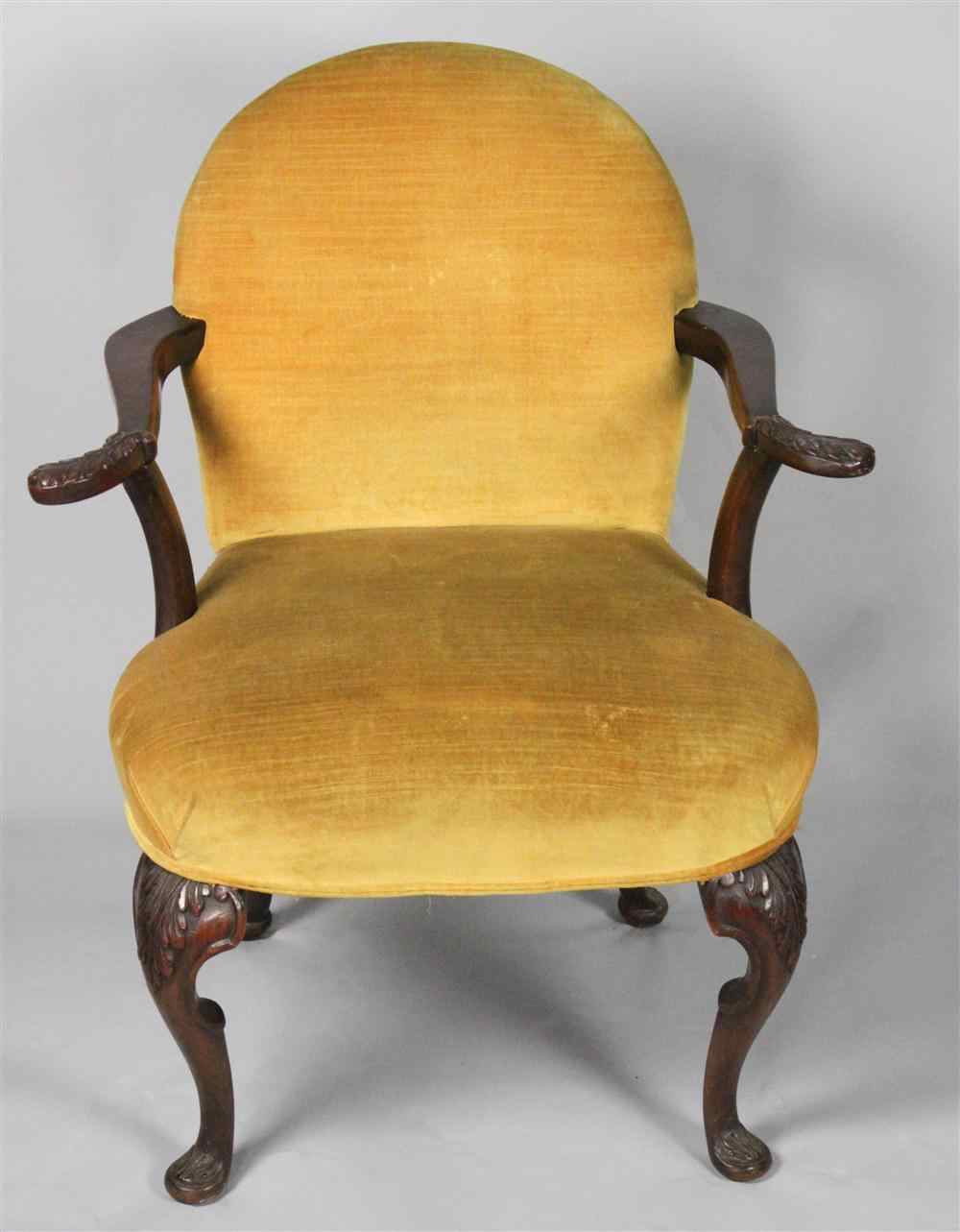 Appraisal: QUEEN ANNE STYLE MAHOGANY OPEN ARM CHAIR having an arched