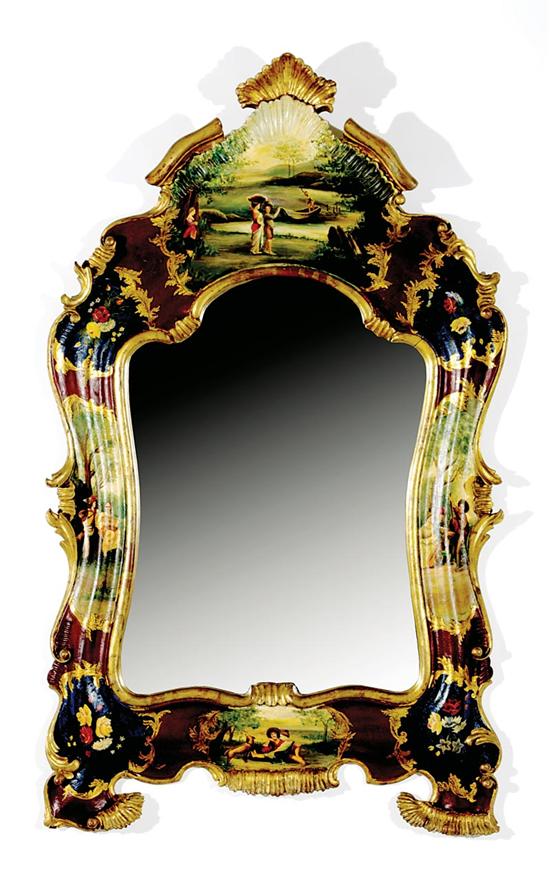 Appraisal: Italian painted mirror rococo style frame with gilded shell-and-floral decoration