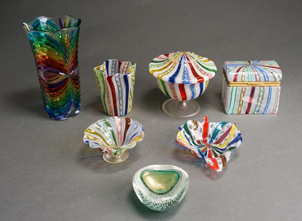 Appraisal: Murano Dish Due Zeta Crystal Vase and Five Assorted Varicolored