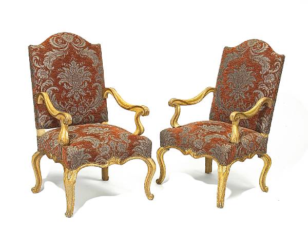 Appraisal: A pair of Italian Rococo style painted and parcel gilt