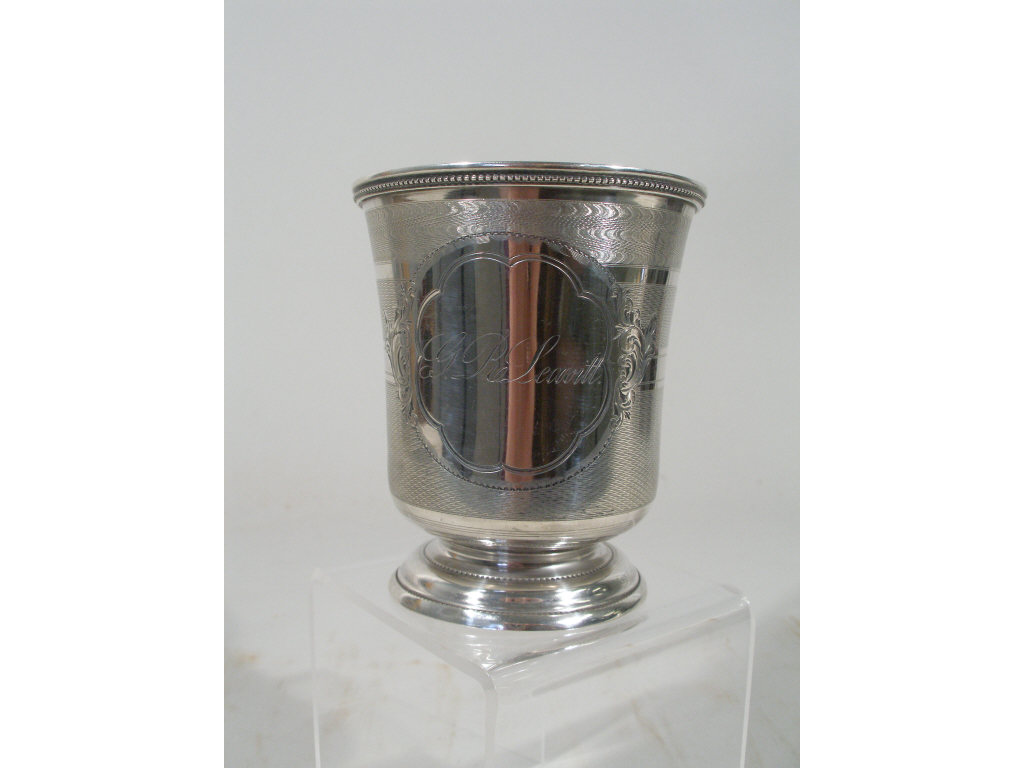 Appraisal: American Coin Silver Mug c s graceful cylindrical form raised