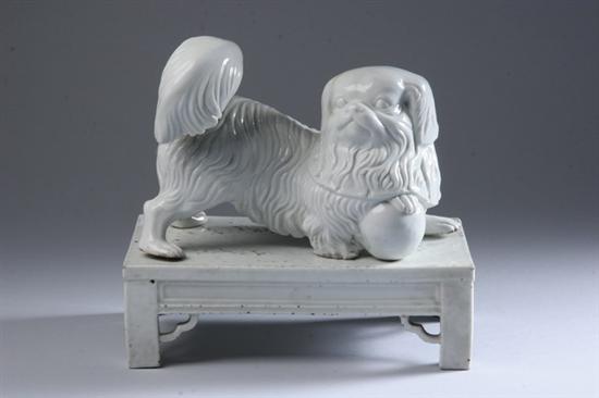 Appraisal: CHINESE BLANC-DE-CHINE PORCELAIN FIGURE OF DOG AND STAND - Dog