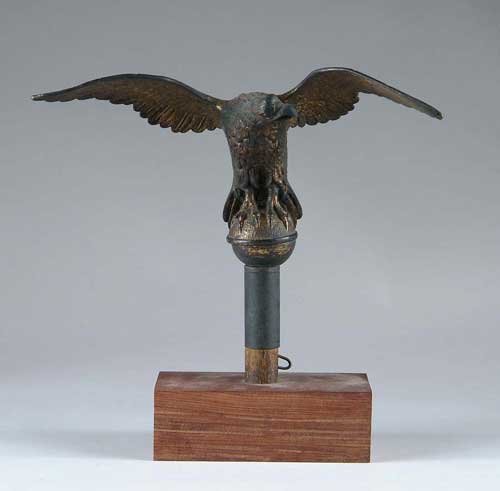 Appraisal: SPREAD WING BRASS EAGLE POLE TOP Mounted on a wood