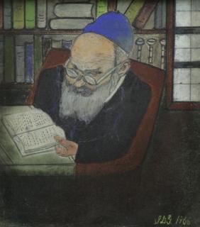 Appraisal: GREENFIELD S D Rabbi Studying Pastel and Pencil on Paper