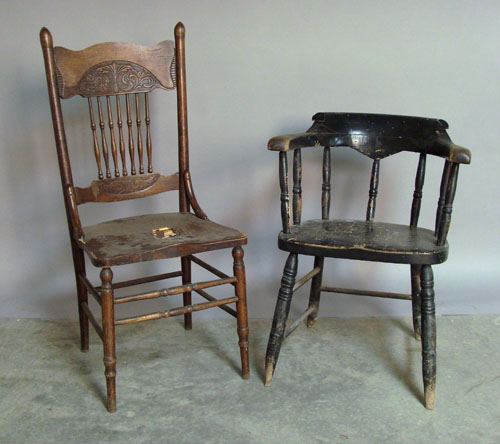 Appraisal: Firehouse windsor chair together with an oak pressed back chair