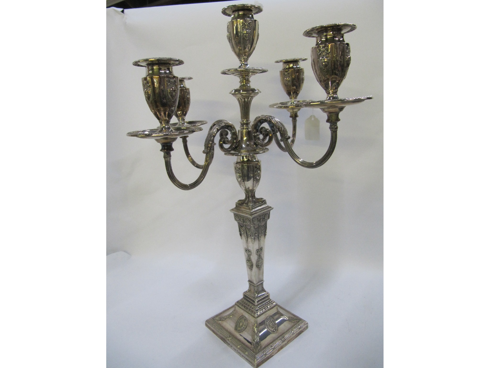 Appraisal: A silver plated -branch candelabrum