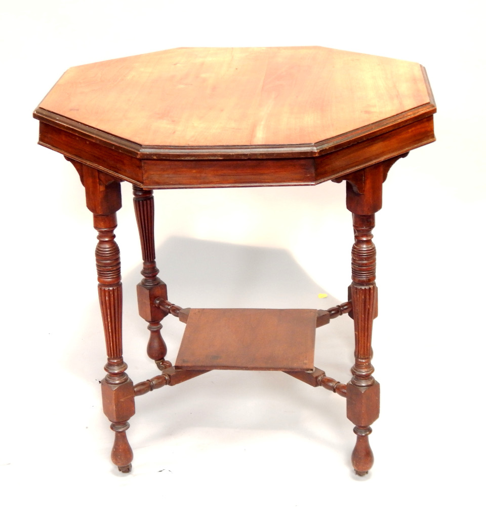 Appraisal: An Edwardian walnut octagonal table upon four reeded and turned