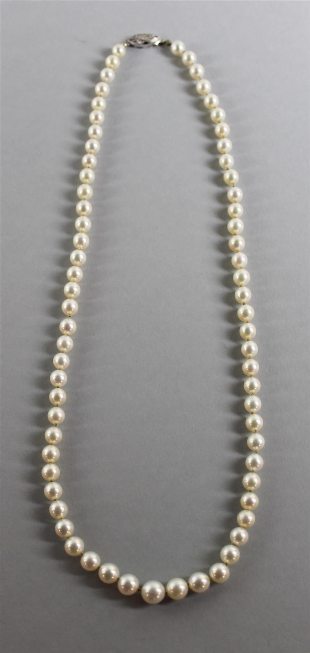 Appraisal: STRAND OF GRADUATED CULTURED PEARLS l in - mm pearls