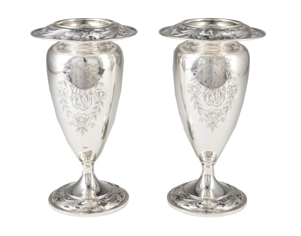 Appraisal: Pair of American Sterling Silver Vases Marcus Co New York