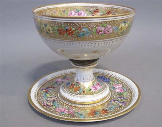 Appraisal: FRENCH GILT AND FLORAL DECORATED PORCELAIN FOOTED CENTER BOWL AND