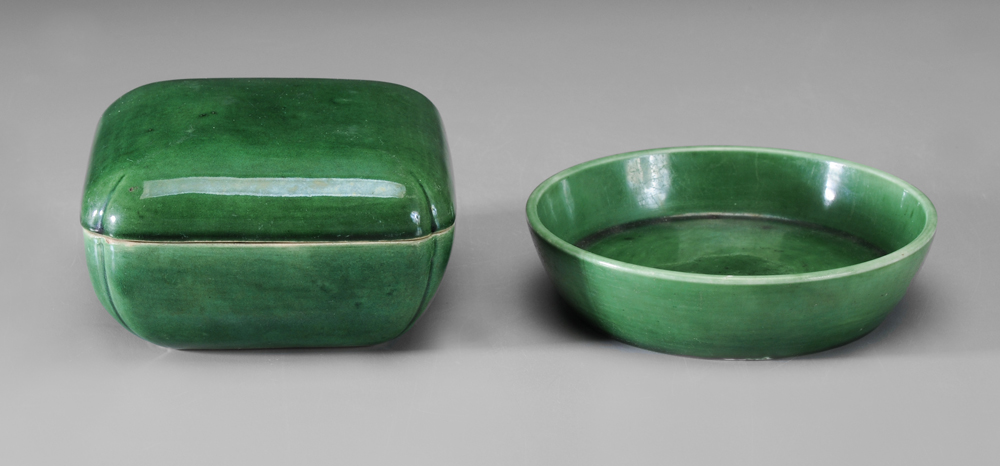 Appraisal: Two Pieces Chinese Porcelain both with green glaze circular bowl