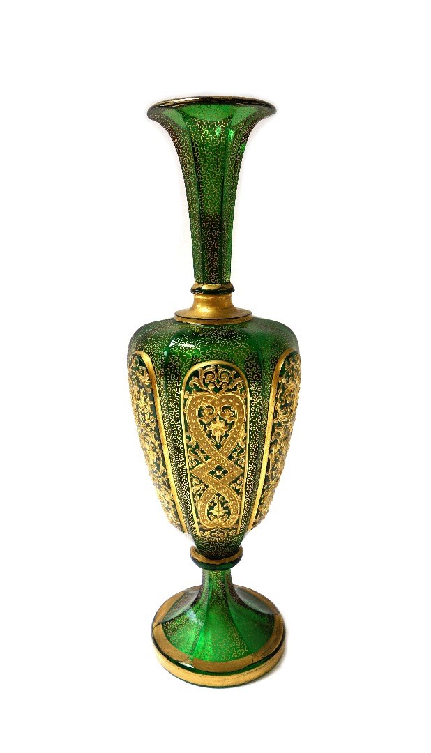 Appraisal: A Continental green glass and gilt vase possibly Lobmeyr early