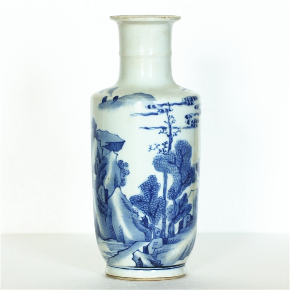 Appraisal: Chinese blue and white porcelain rouleau vase double concentric ring