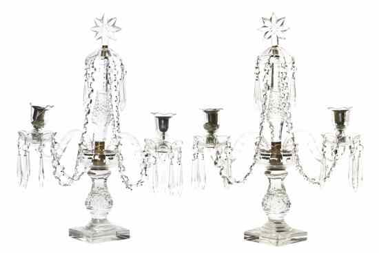 Appraisal: A Pair of English Cut Glass Two-Light Girandoles each baluster