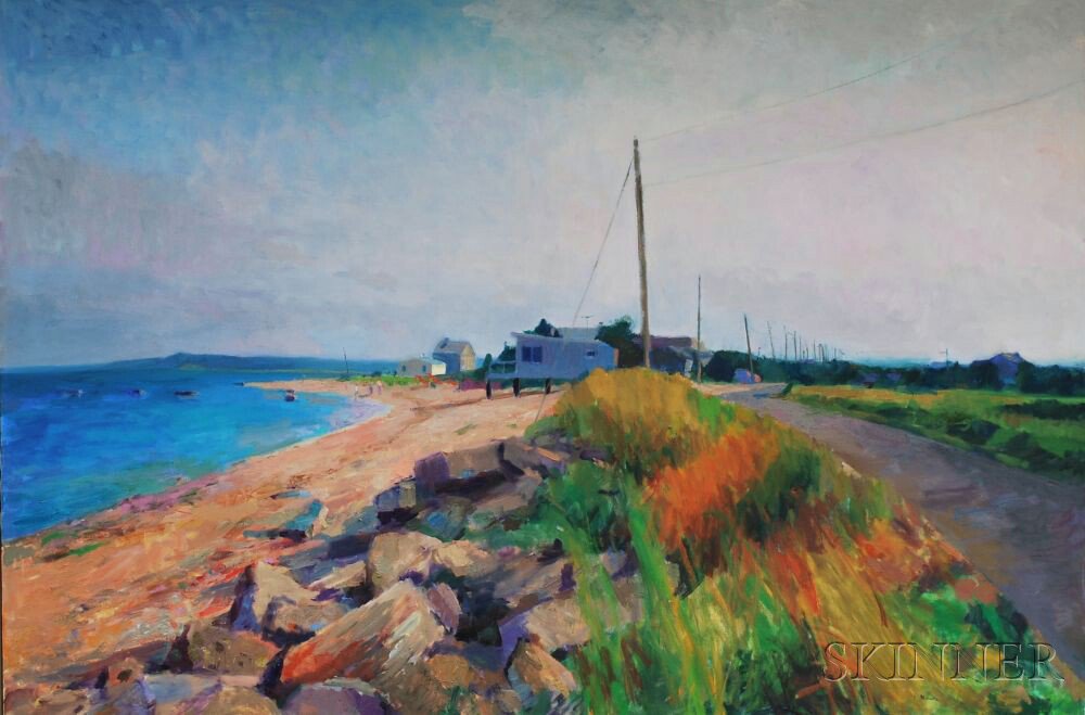 Appraisal: Larry Horowitz American b Shore View with Houses Signed L