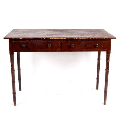 Appraisal: A painted pine Victorian two-drawer table on faux bamboo legs