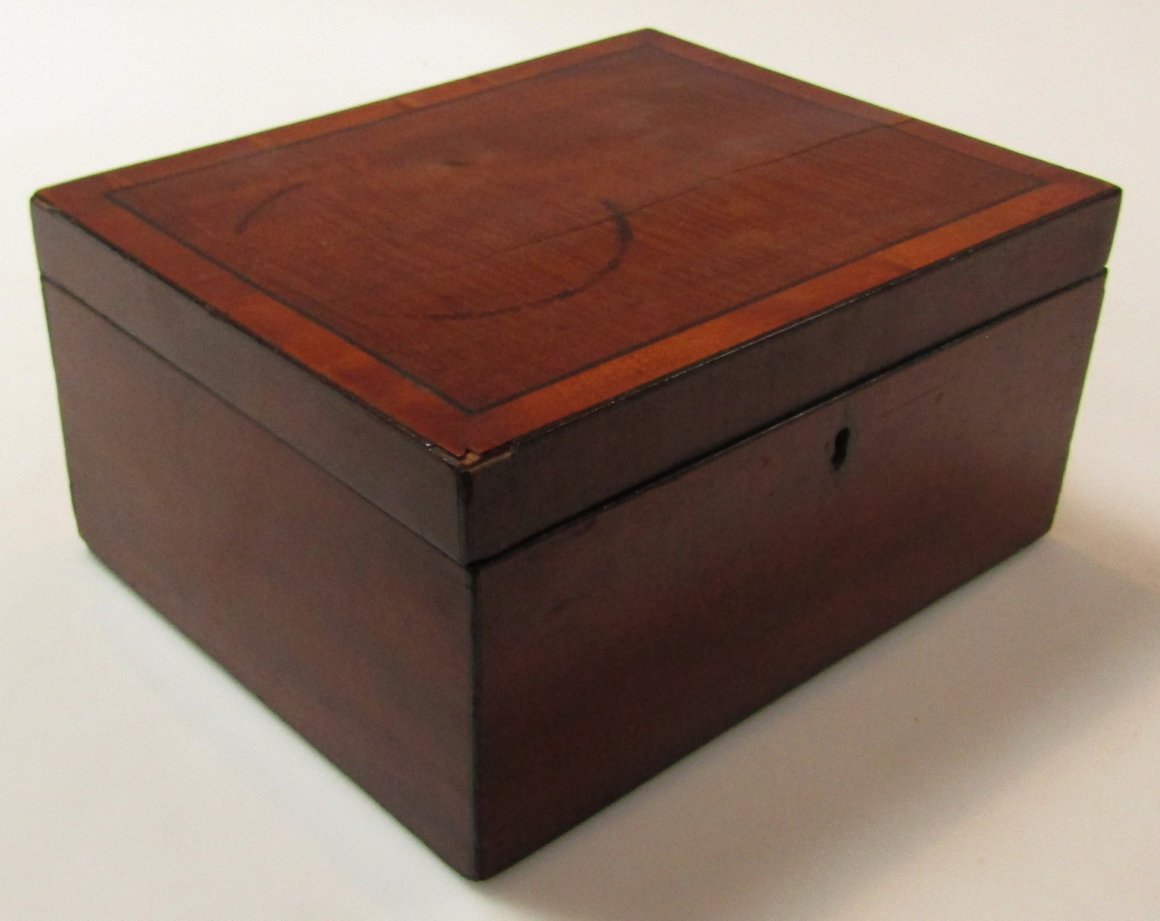 Appraisal: A thC mahogany and satinwood banded jewellery casket the rectangular