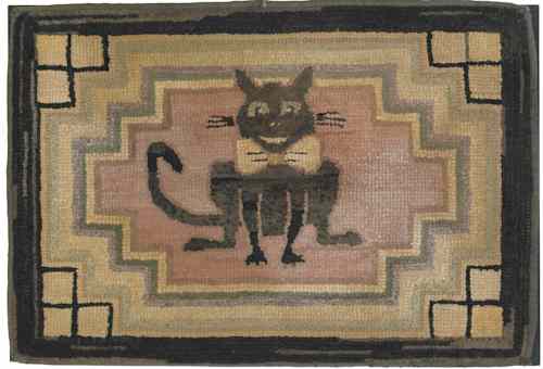 Appraisal: American hooked rug early th c depicting a grinning Cheshire