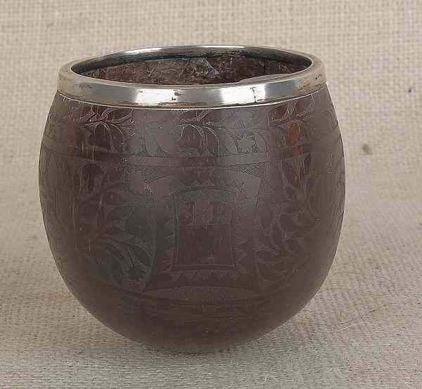 Appraisal: Carved and silver mount coconut cup mid th c with