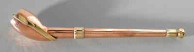 Appraisal: Dutch copper pipe holder brass edging on hinged lid brass