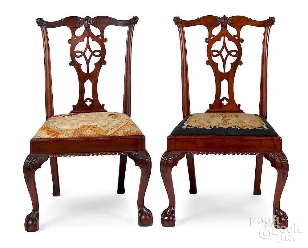 Appraisal: Pair of George III carved mahogany dining chairs Exclusive on