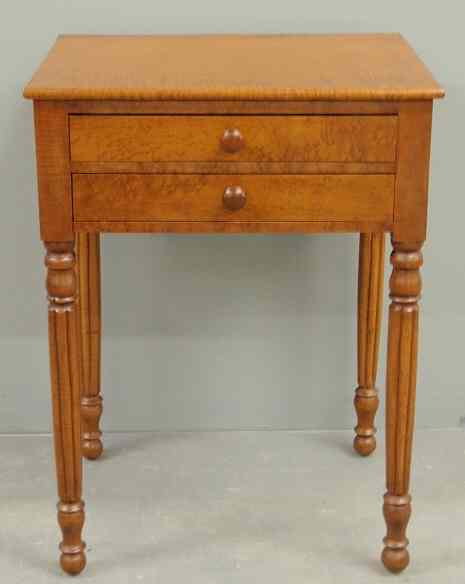 Appraisal: Sheraton tiger maple stand circa with two bird's-eye maple drawers