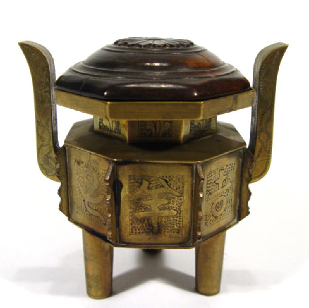 Appraisal: Japanese brass and bronze koro together with a brass oriental