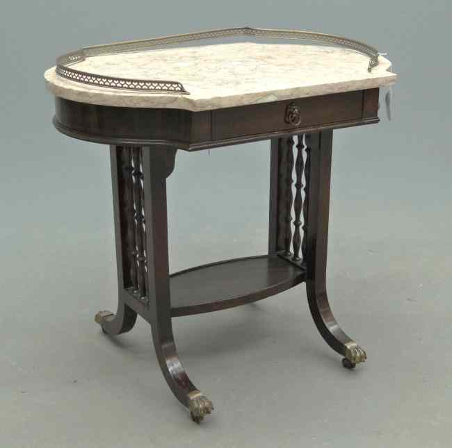 Appraisal: th c mahogany marble top lamp table with brass gallery