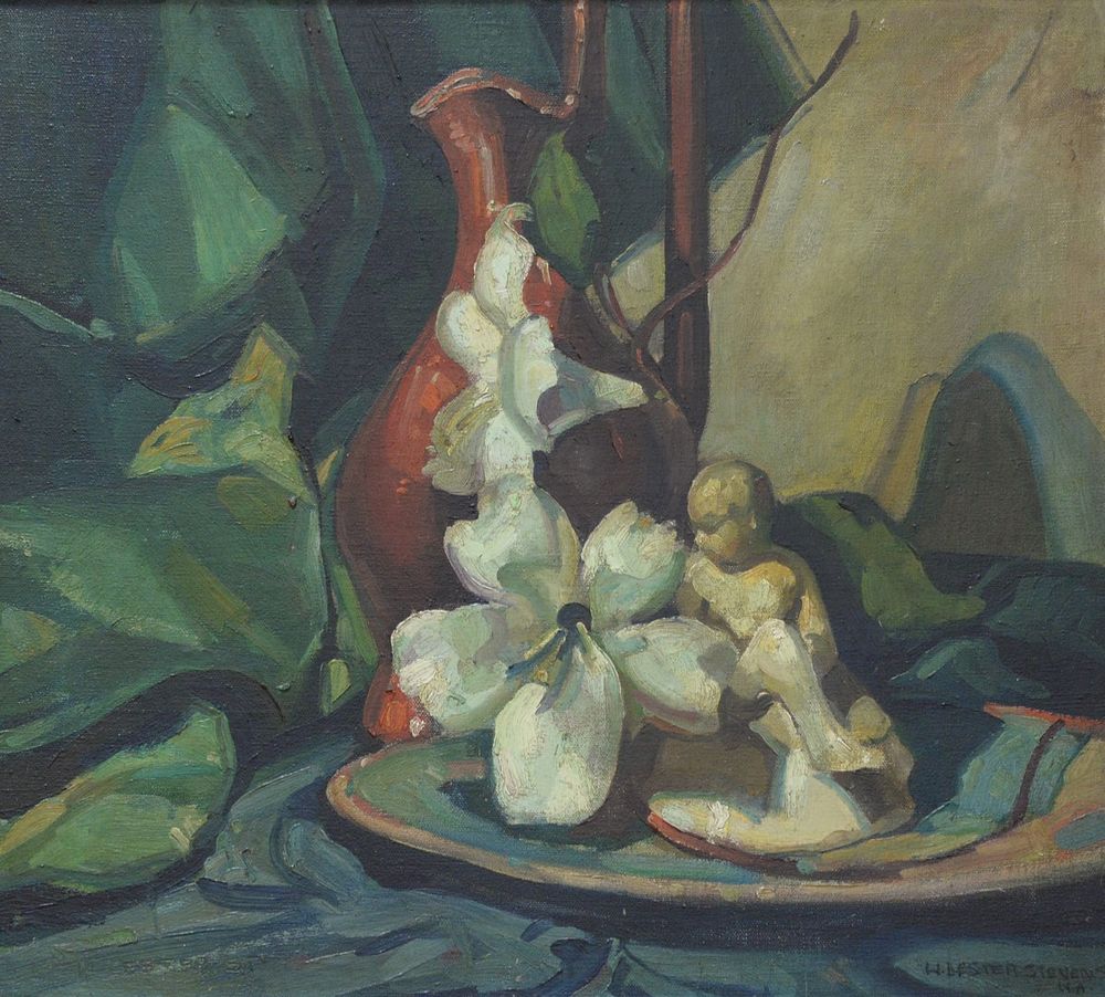 Appraisal: William Lester Stevens American - still life with cupid oil