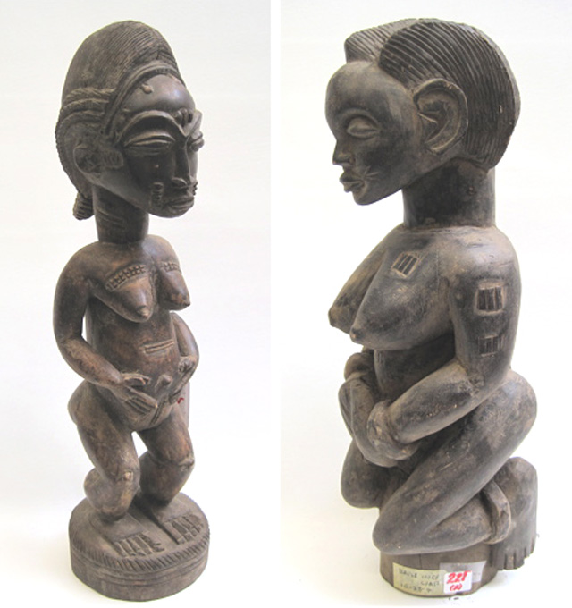 Appraisal: TWO BAULE WEST AFRICAN IVORY COAST CARVED WOOD SHRINE FIGURES