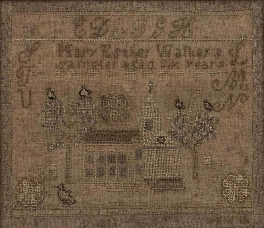 Appraisal: Schoolgirl Sampler Framed schoolgirl sampler by Mary Esther Walker age