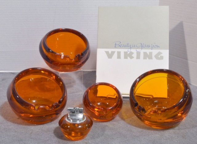 Appraisal: Five Pcs Viking GlassIn persimmon color Four ash trays cigarette