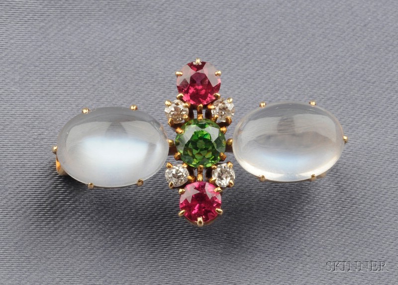 Appraisal: Antique kt Gold Moonstone and Gem-set Brooch Tiffany Co set