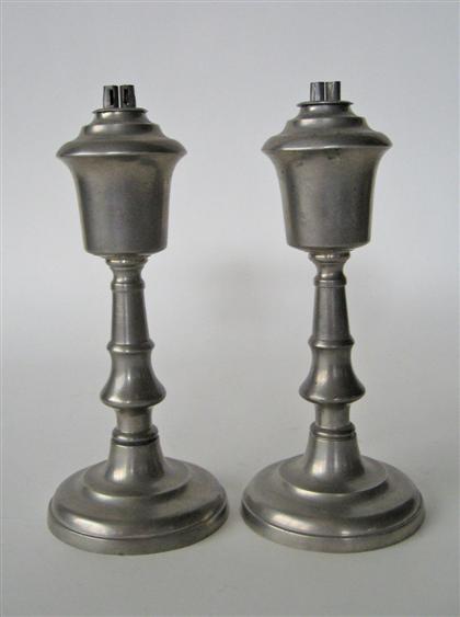 Appraisal: Assembled pair of pewter whale oil lamps roswell gleason -