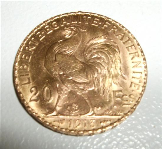 Appraisal: Gold French franc coin