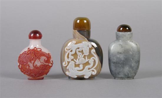 Appraisal: A Group of Three Chinese Snuff Bottles Height of tallest