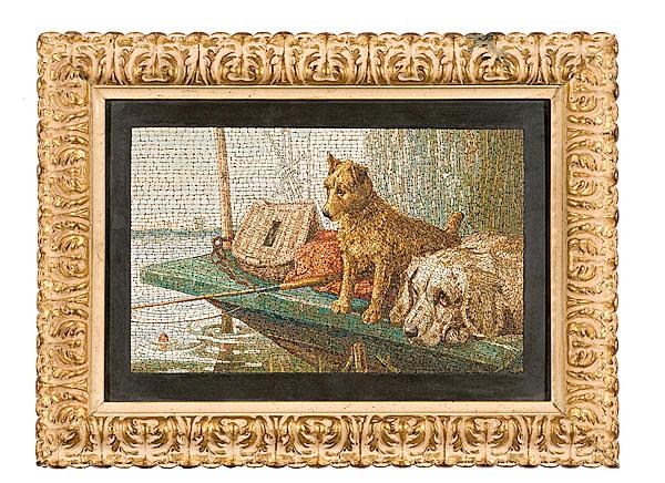 Appraisal: LATE TH CENTURY ITALIAN MICRO MOSAIC Cani in guardia ardente